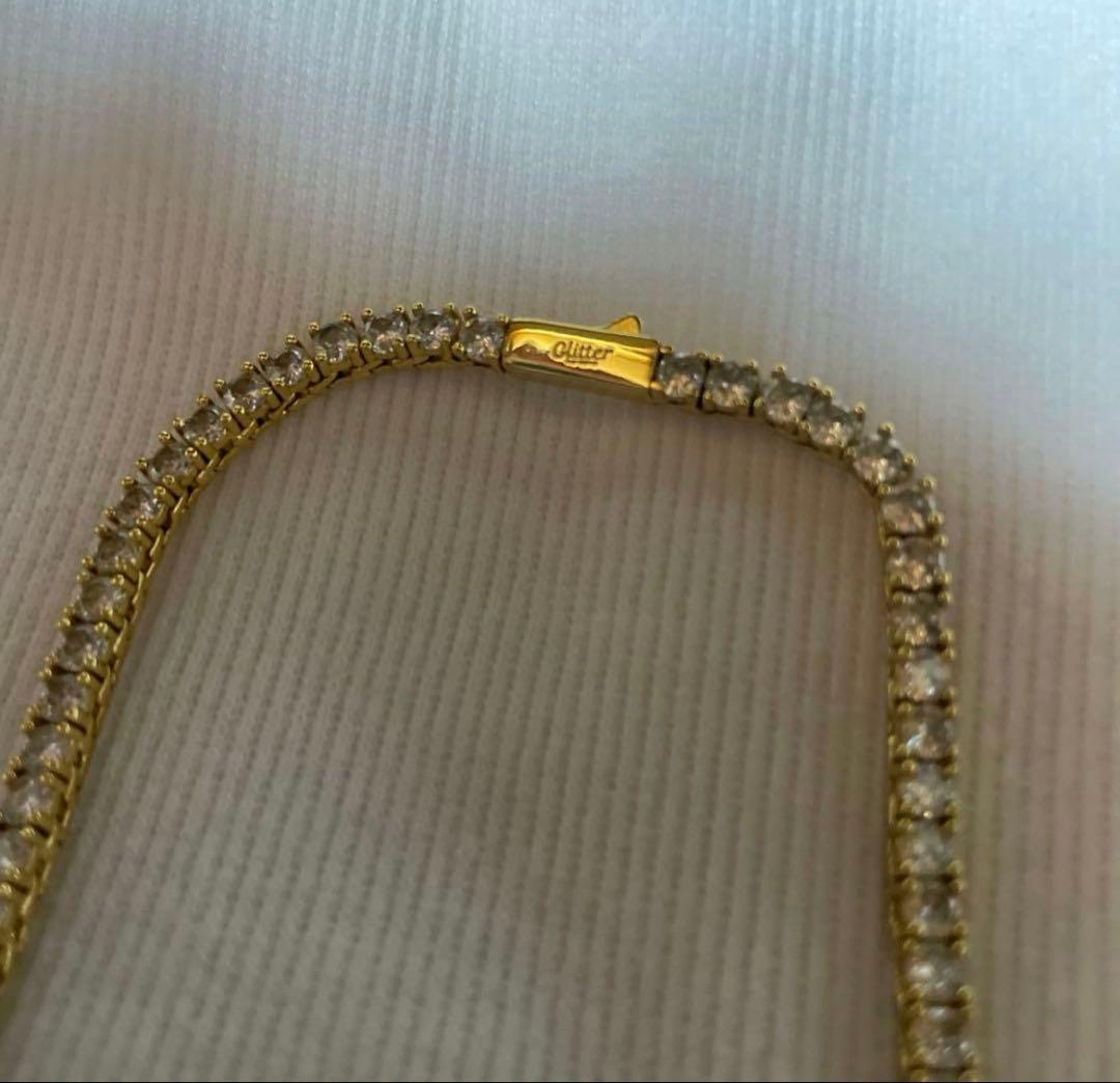 Glitter jewelry ストーン付きゴールドネックレス　5ミリ