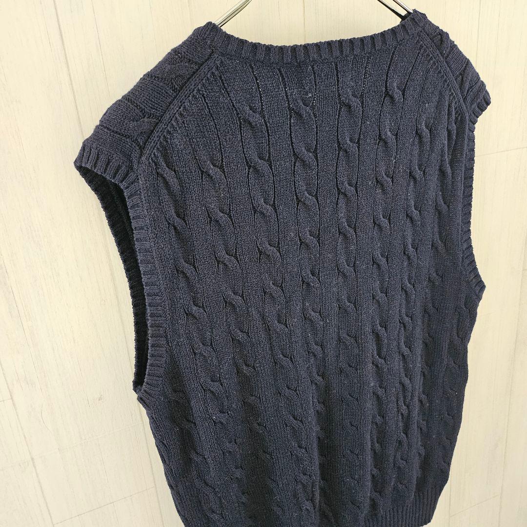 ラルフローレン☆Polo ケーブルニットベスト 刺繍ロゴ L ネイビー 0008