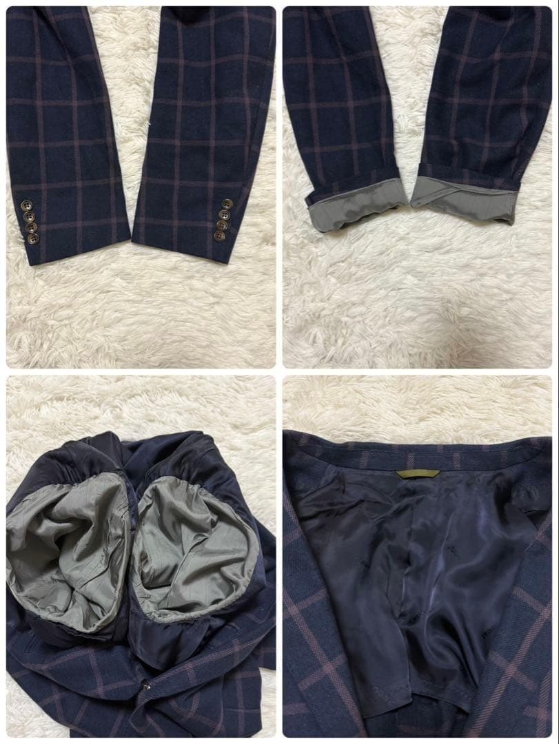 ✨極美品/シルク/リネン/XL相当✨ダーバン テーラードジャケット チェック