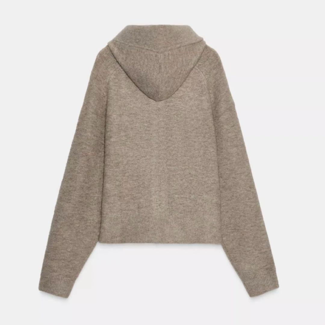 ZARA フード付きタイベルトニットカーディガン