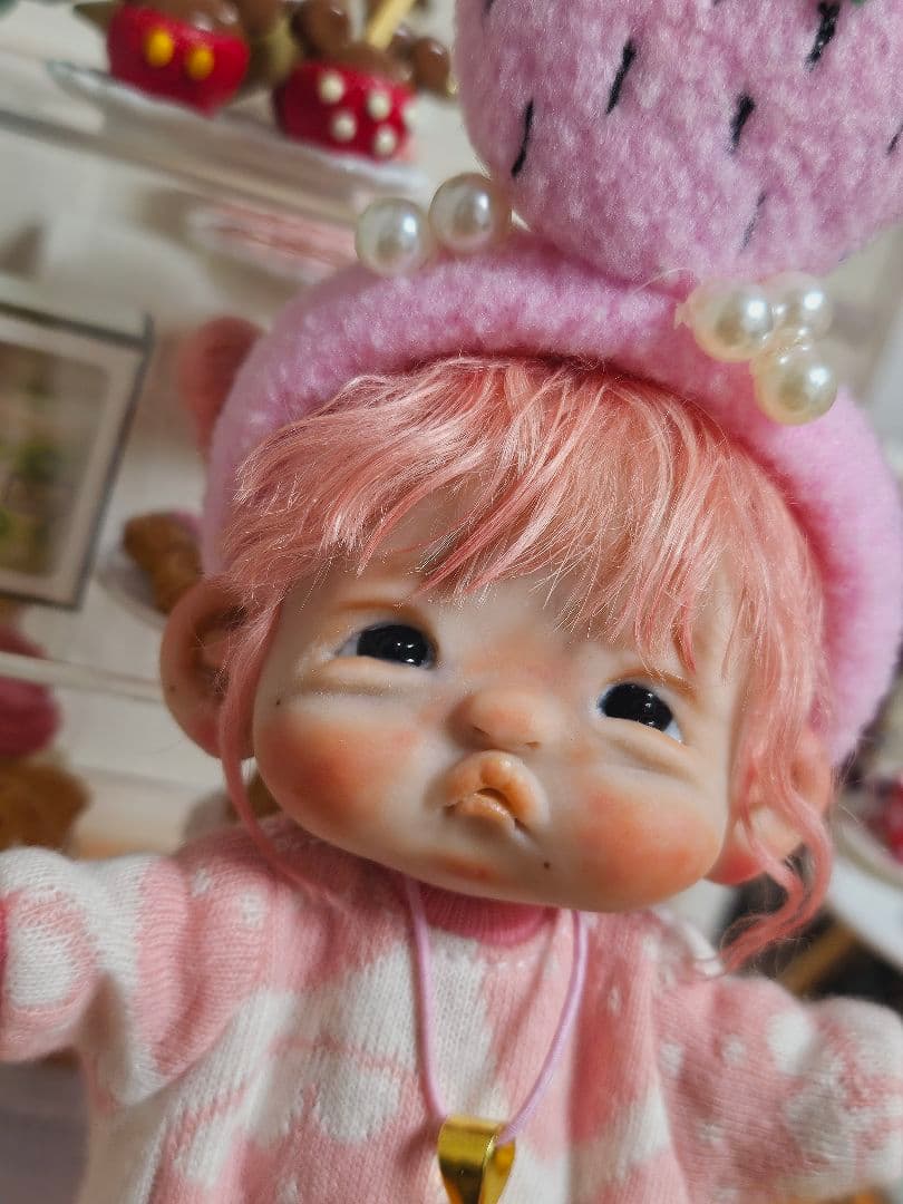 ふ*。様 ooak 創作人形 【可愛い苺ちゃん】創作ヘッド 樹脂粘土ベビー