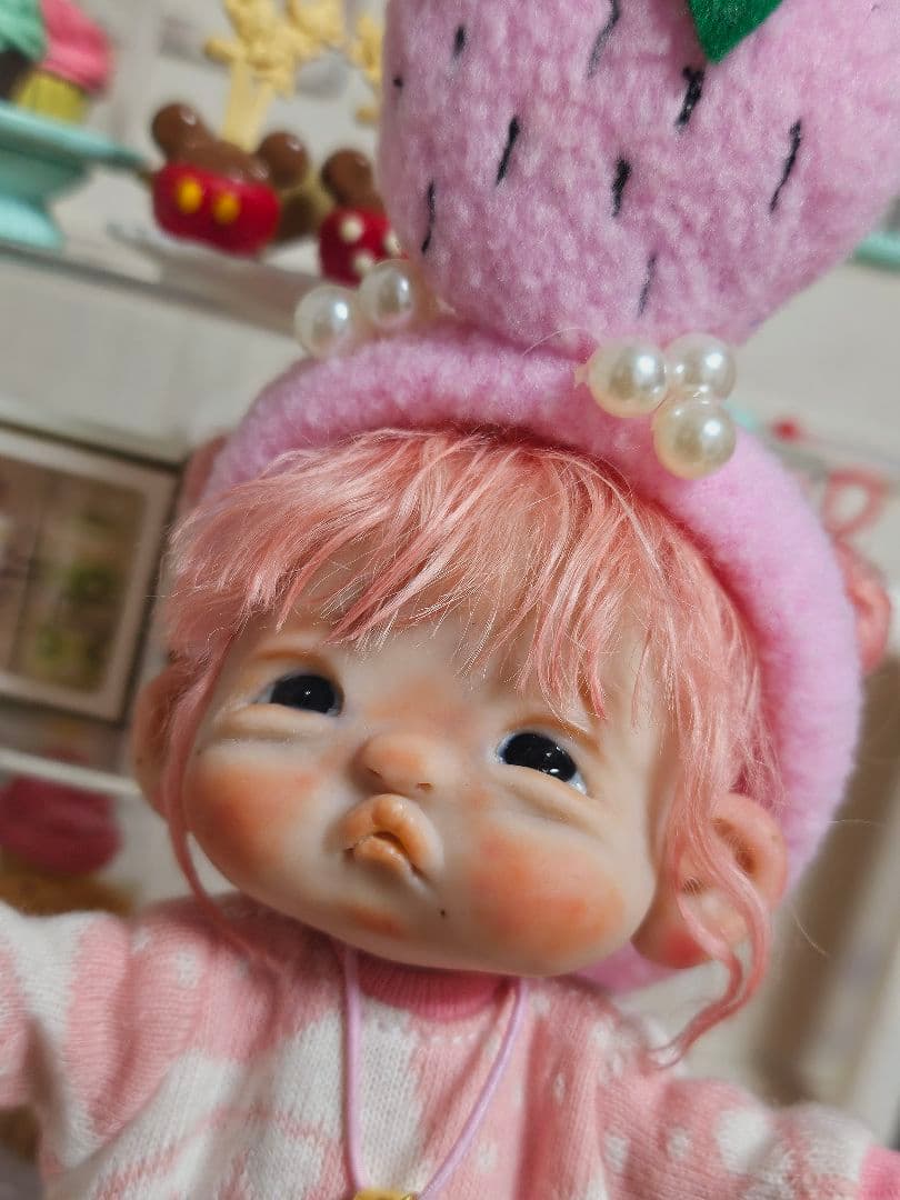 ふ*。様 ooak 創作人形 【可愛い苺ちゃん】創作ヘッド 樹脂粘土ベビー