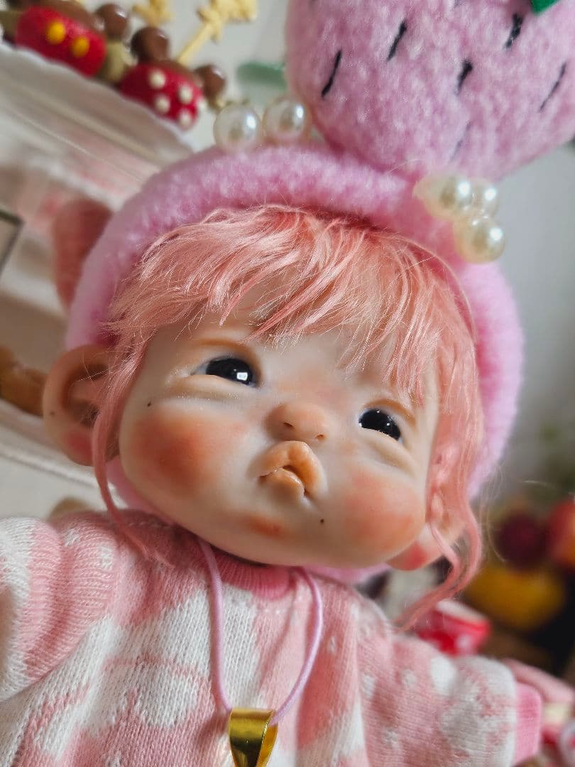 ふ*。様 ooak 創作人形 【可愛い苺ちゃん】創作ヘッド 樹脂粘土ベビー