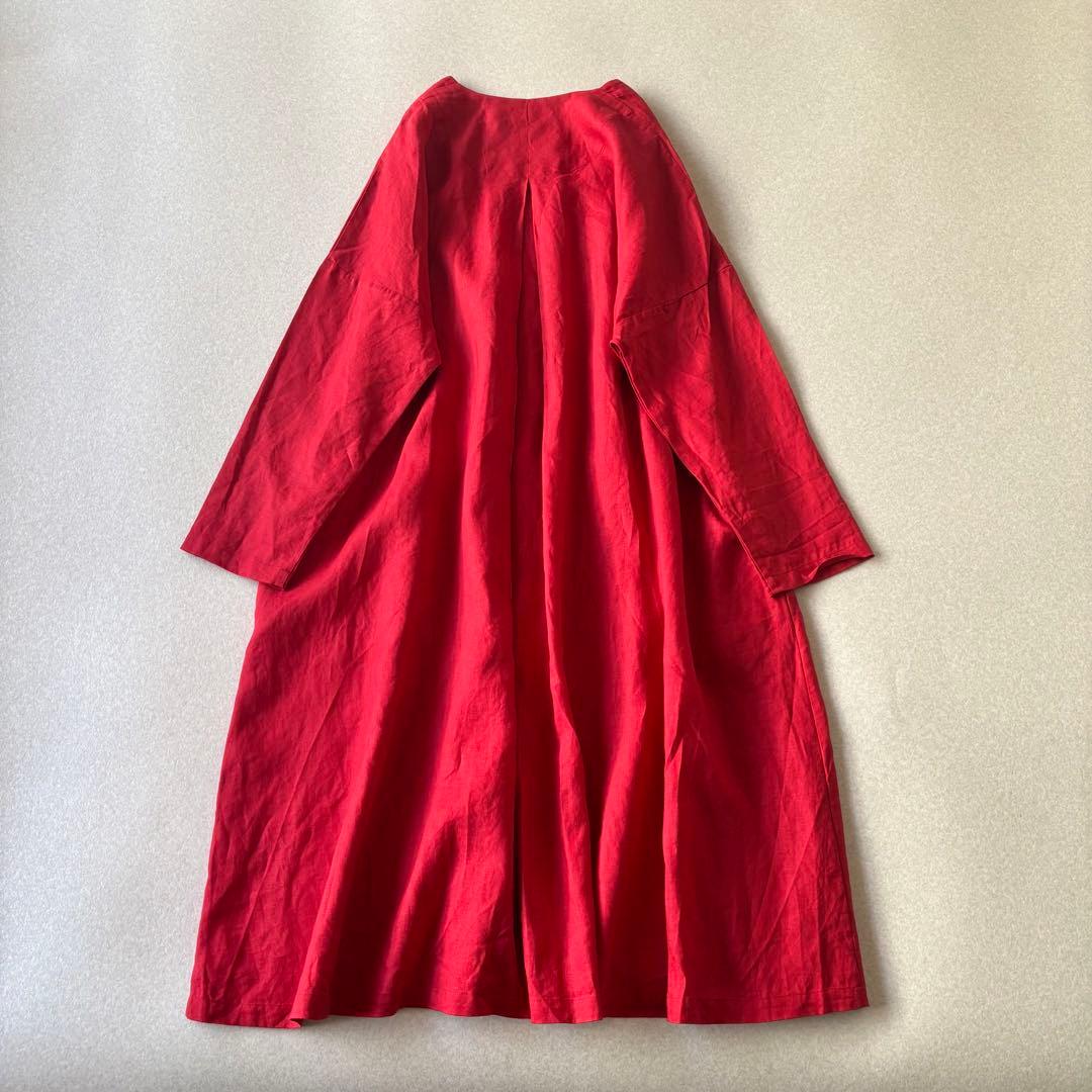 【美品】ina イナ　リネン100％ Ｖネックドロップッショルダーコート 日本製