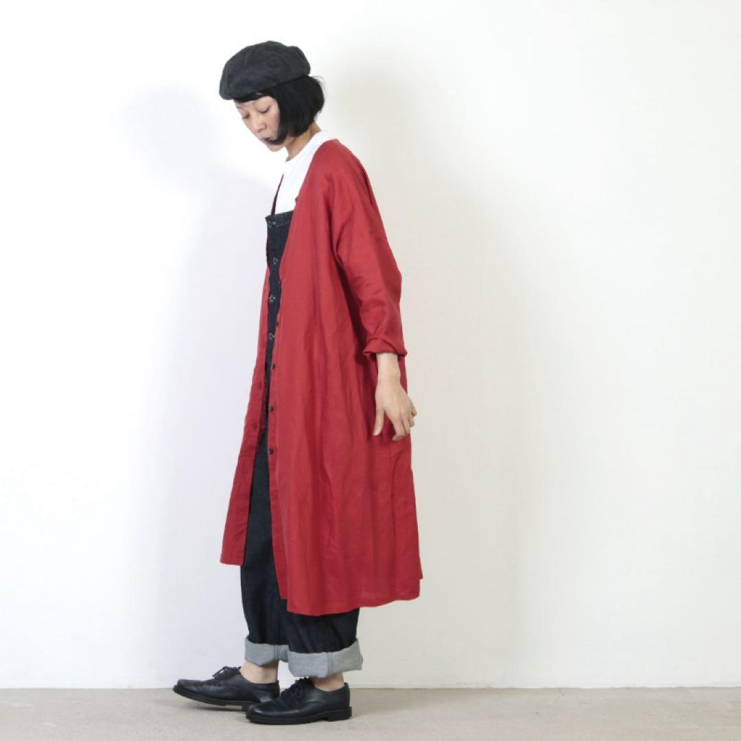 【美品】ina イナ　リネン100％ Ｖネックドロップッショルダーコート 日本製