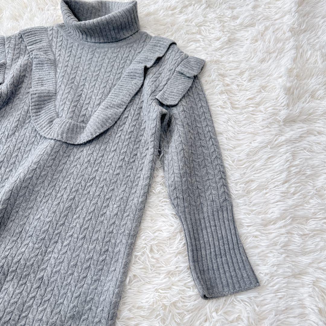 美品　定価6.8万　René 36グレー ニットタートルワンピース カシミヤ 混
