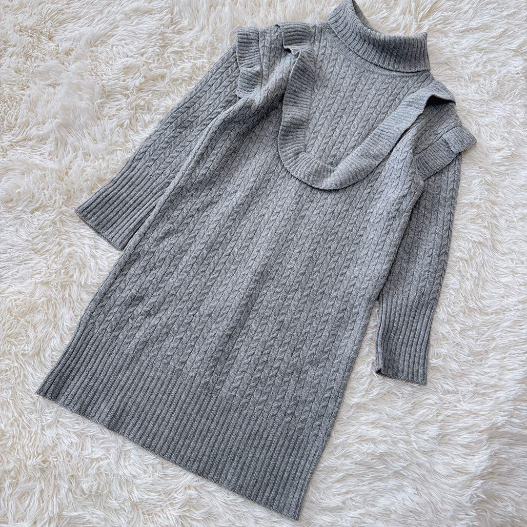 美品　定価6.8万　René 36グレー ニットタートルワンピース カシミヤ 混