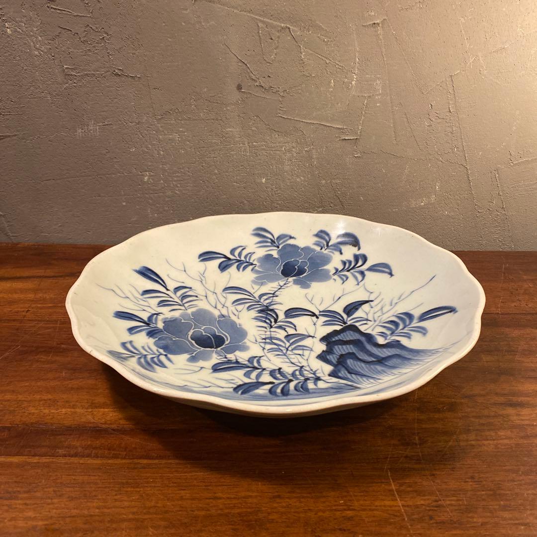 骨董品 古伊万里 29cm大皿 染め付け 江戸 明治 風景 コレクション