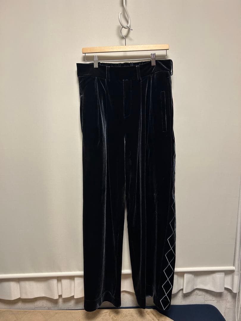 EMBROIDERY VELOUR WIDE PANTS【GRAY】