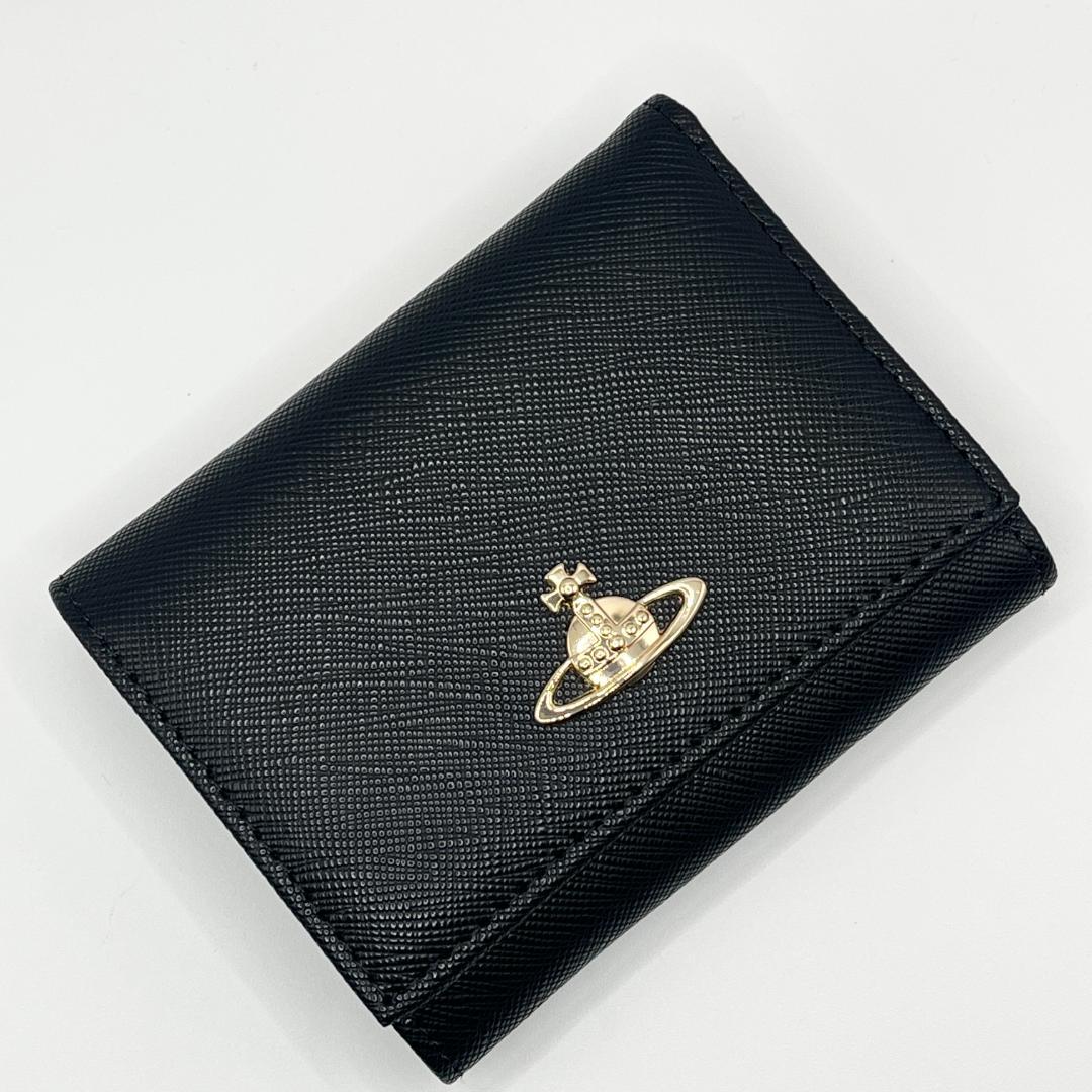 大人気 Vivienne Westwood 特価 がま口 折財布 黒 金 オーブ