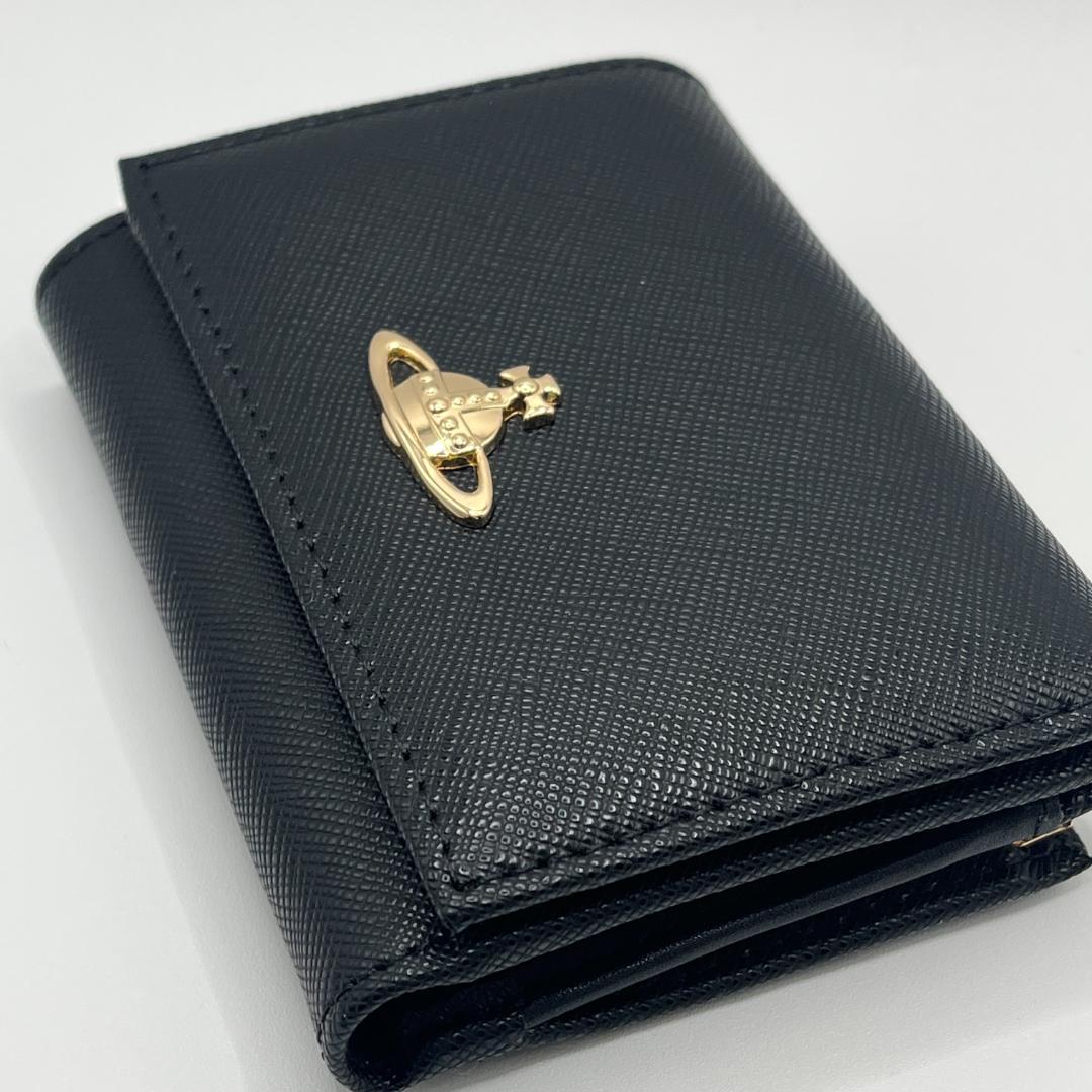大人気 Vivienne Westwood 特価 がま口 折財布 黒 金 オーブ