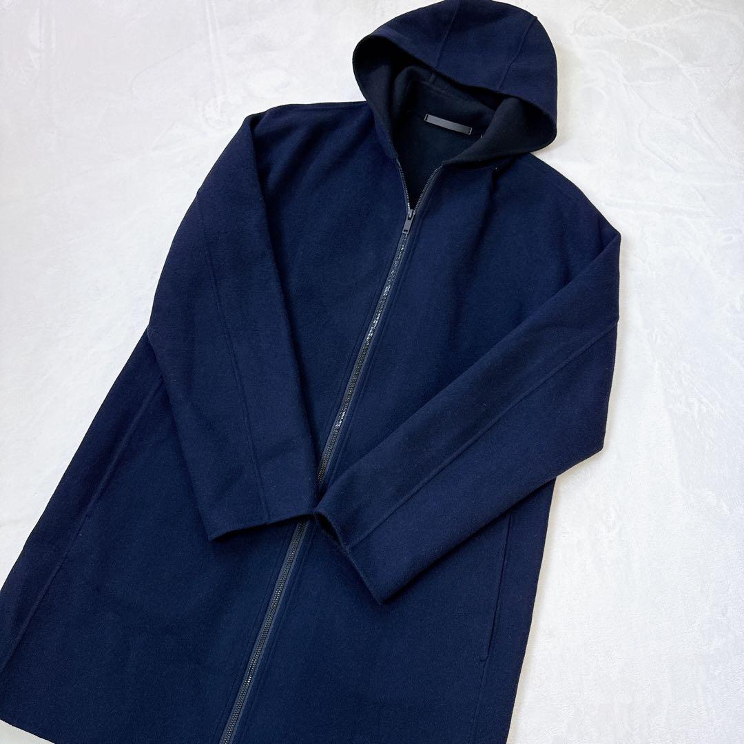 【現行タグ】セオリー フーデッドコート ウール カシミヤ混 ネイビー 紺 M