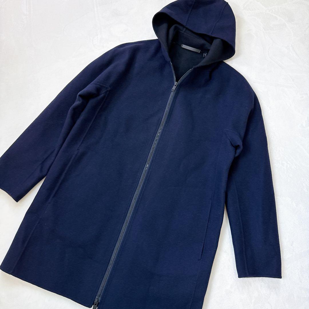 【現行タグ】セオリー フーデッドコート ウール カシミヤ混 ネイビー 紺 M