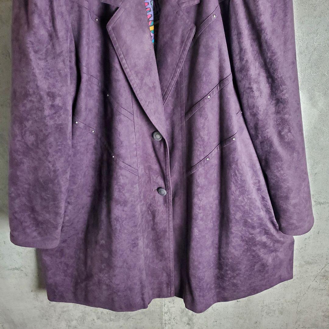 【ヴィンテージ】古着 ロング ジャケット 裏地総柄 紫 レトロ