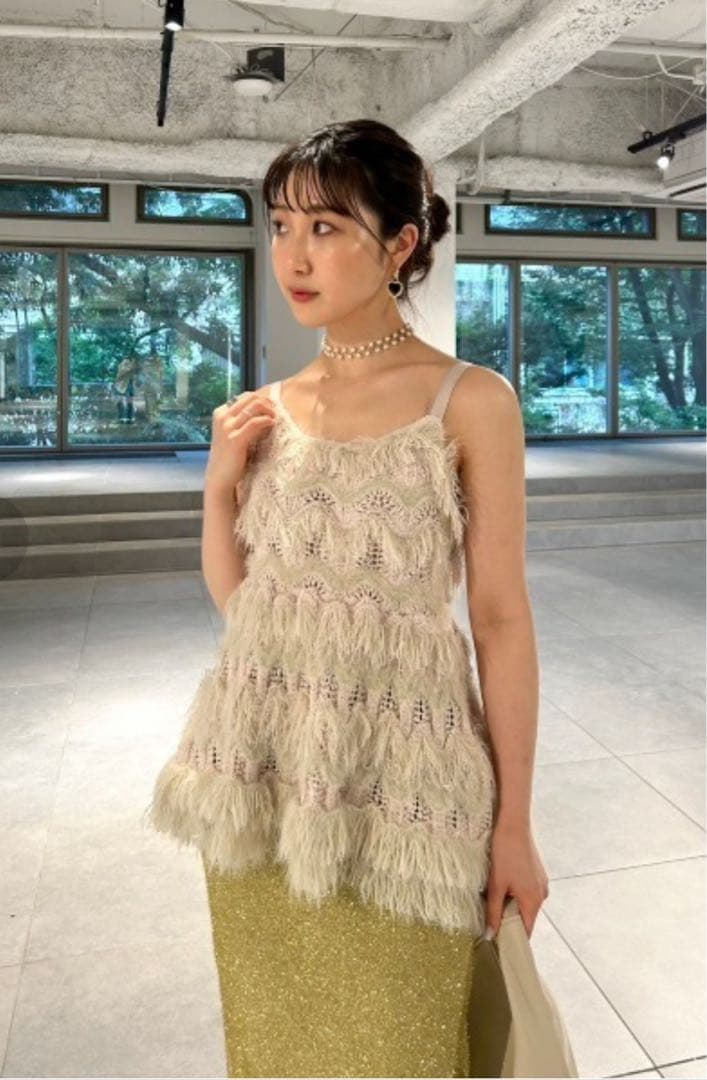 最終値下☆タグ付☆ LILY BROWN ミックスフリンジニットキャミトップス