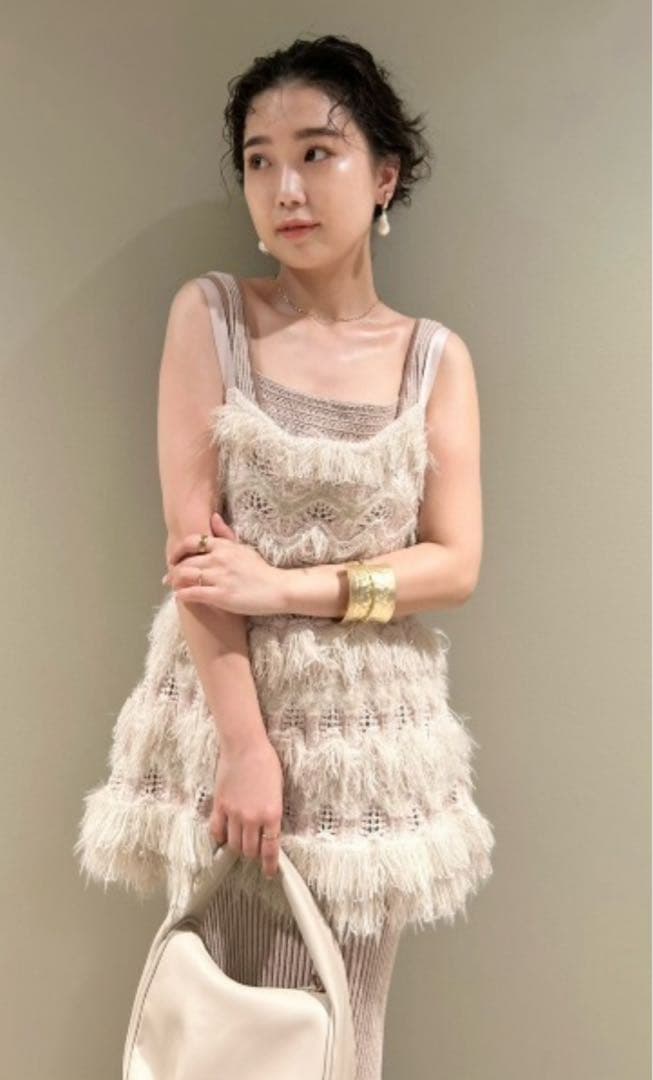最終値下☆タグ付☆ LILY BROWN ミックスフリンジニットキャミトップス