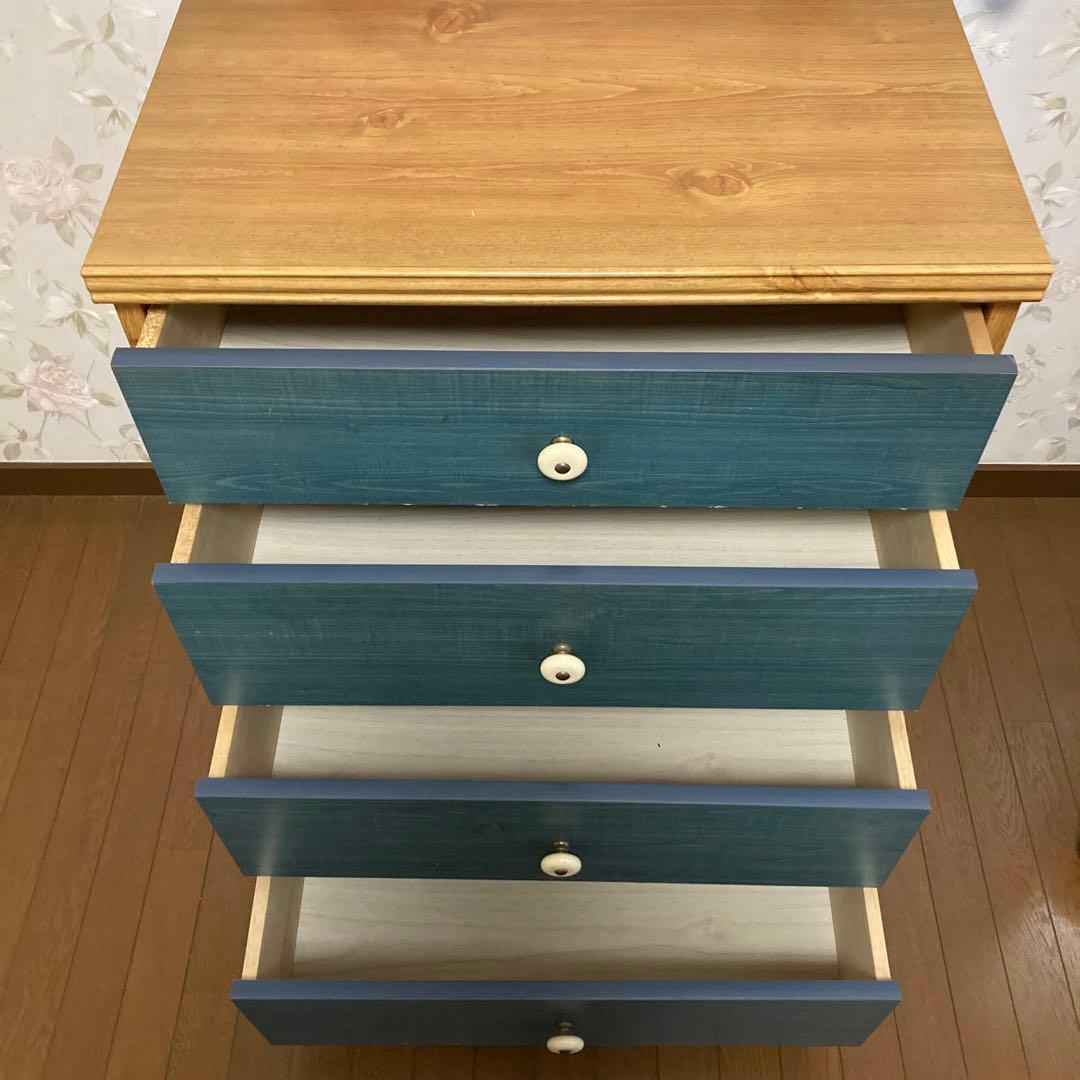 木製 4段引き出しタンス　チェスト　ブルー