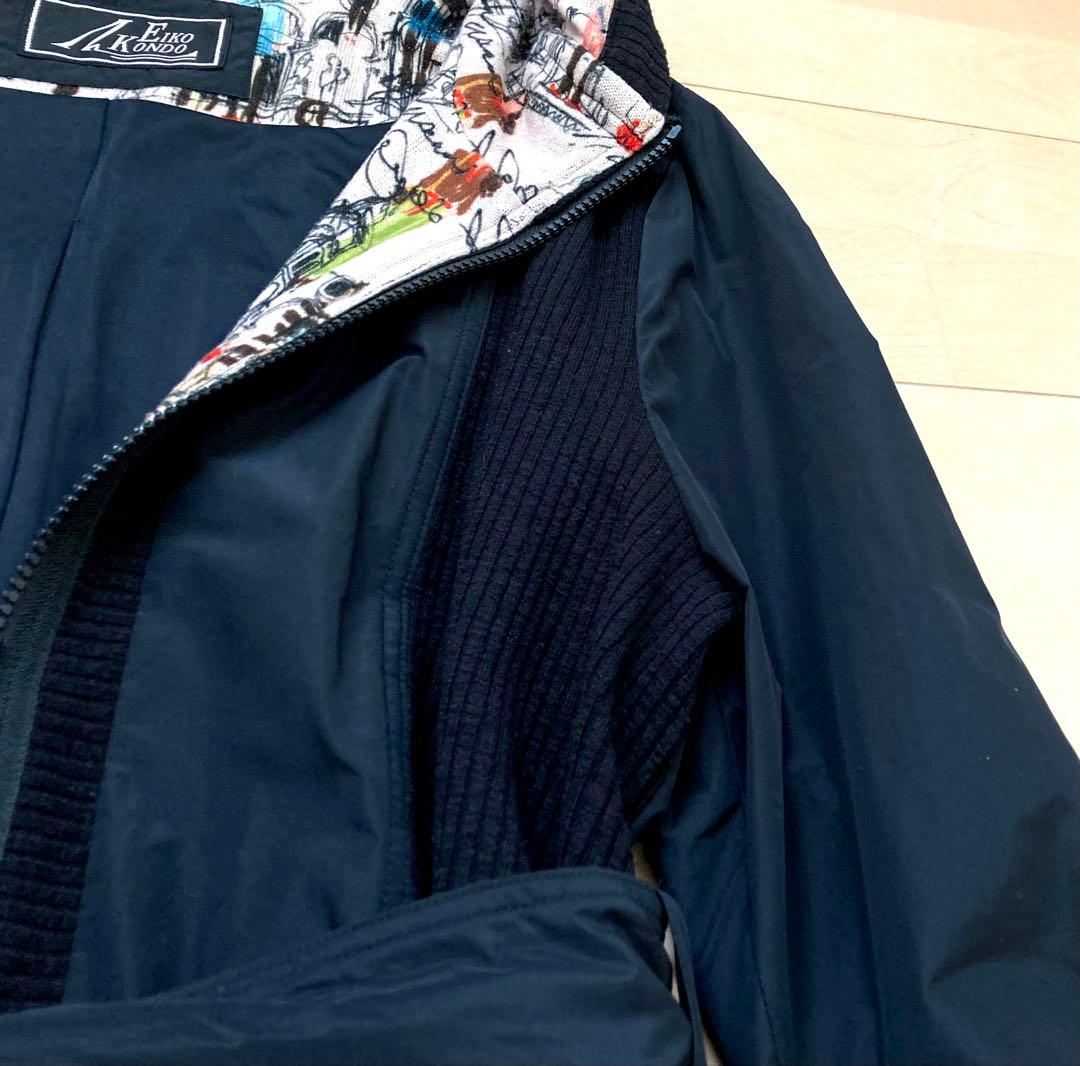 エイココンドウ フード ナイロン　ロングコート Aライン 異素材 42 黒