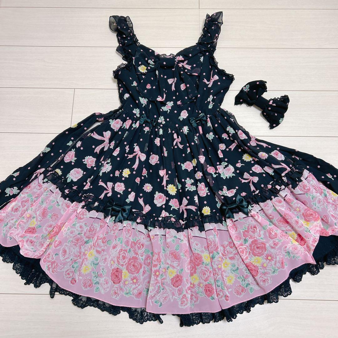 Angelic Pretty パウダーローズ JSK バレッタ付 ※商品欄要確認
