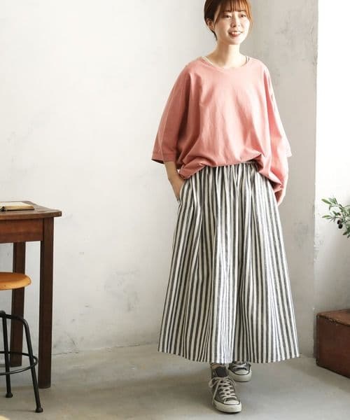 soulberry 無地より、きやすいストライプのスカート麻綿リネンコットン新品