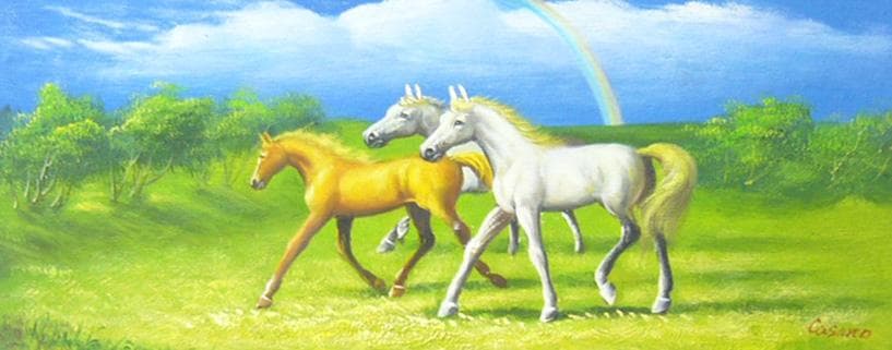 笠野大介 絵画 油絵 肉筆油絵 動物画 ３頭馬