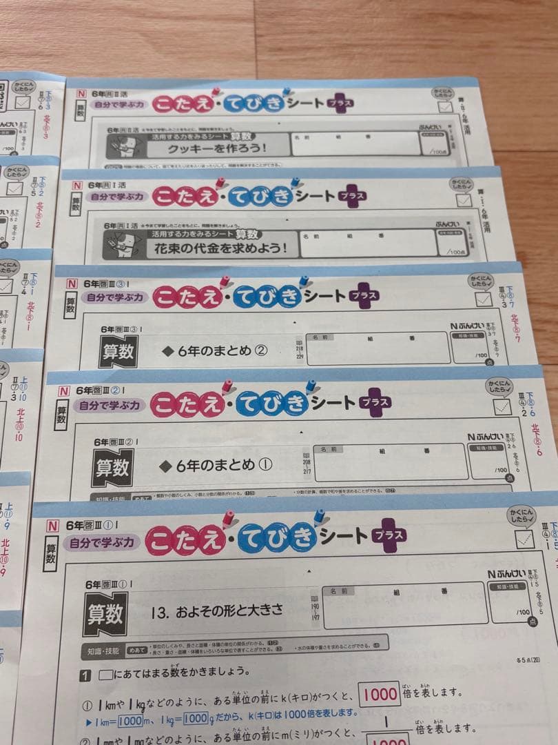 こたえてびきシート　Nぶんけい　算数　6年生　カラーテスト　６年生　解答　テスト