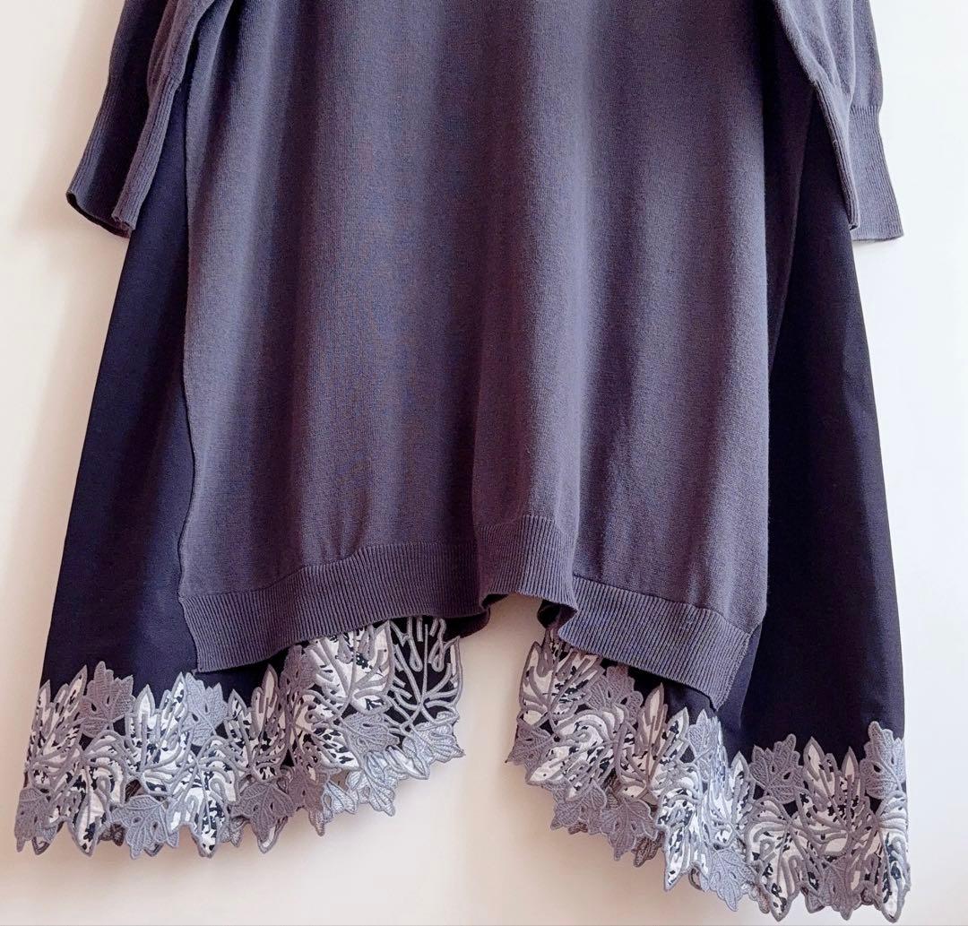 未使用級　ビアズリー 裾レース刺繍ワンピース