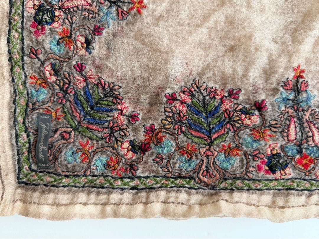Faliero Sarti ファリエロサルティ ストール 刺繍 ブラウン 茶色
