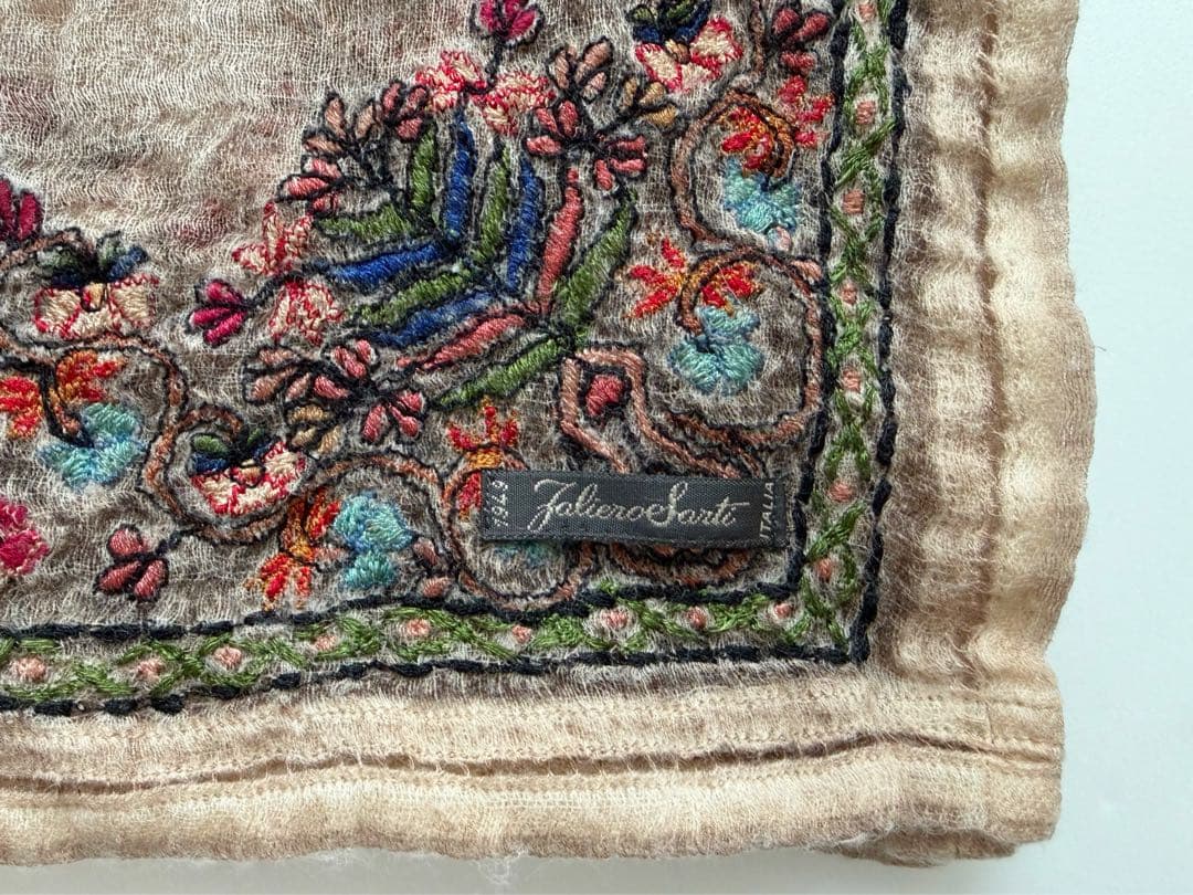 Faliero Sarti ファリエロサルティ ストール 刺繍 ブラウン 茶色