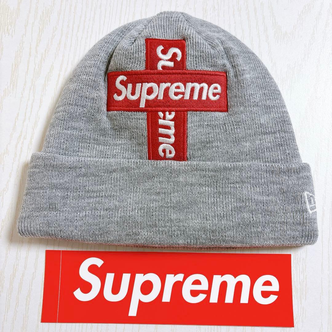 Supreme NEW ERA ニット帽　ビーニー　クロスBOXロゴ　グレー