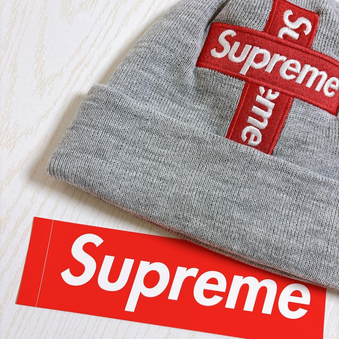 Supreme NEW ERA ニット帽　ビーニー　クロスBOXロゴ　グレー