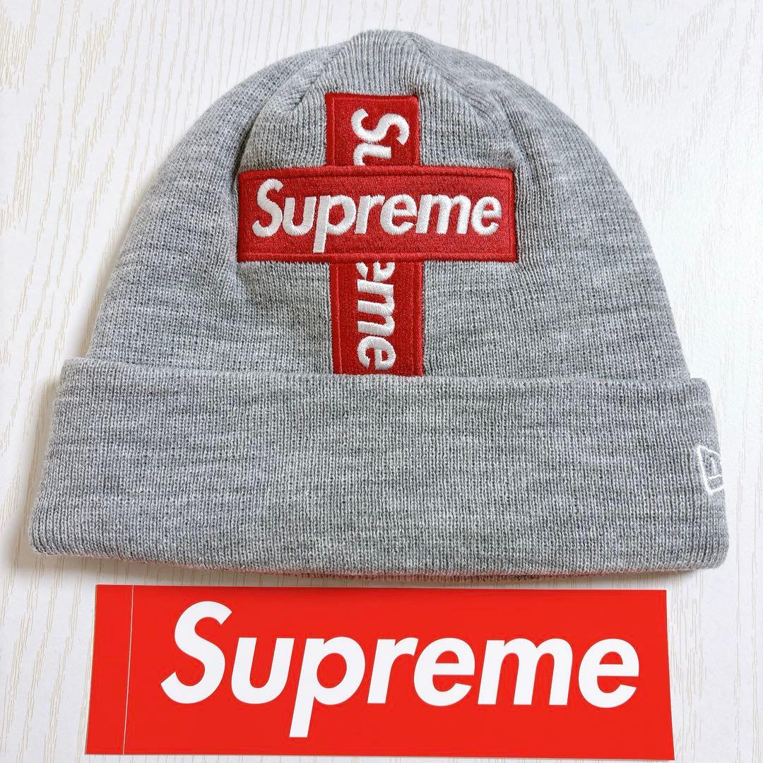 Supreme NEW ERA ニット帽　ビーニー　クロスBOXロゴ　グレー