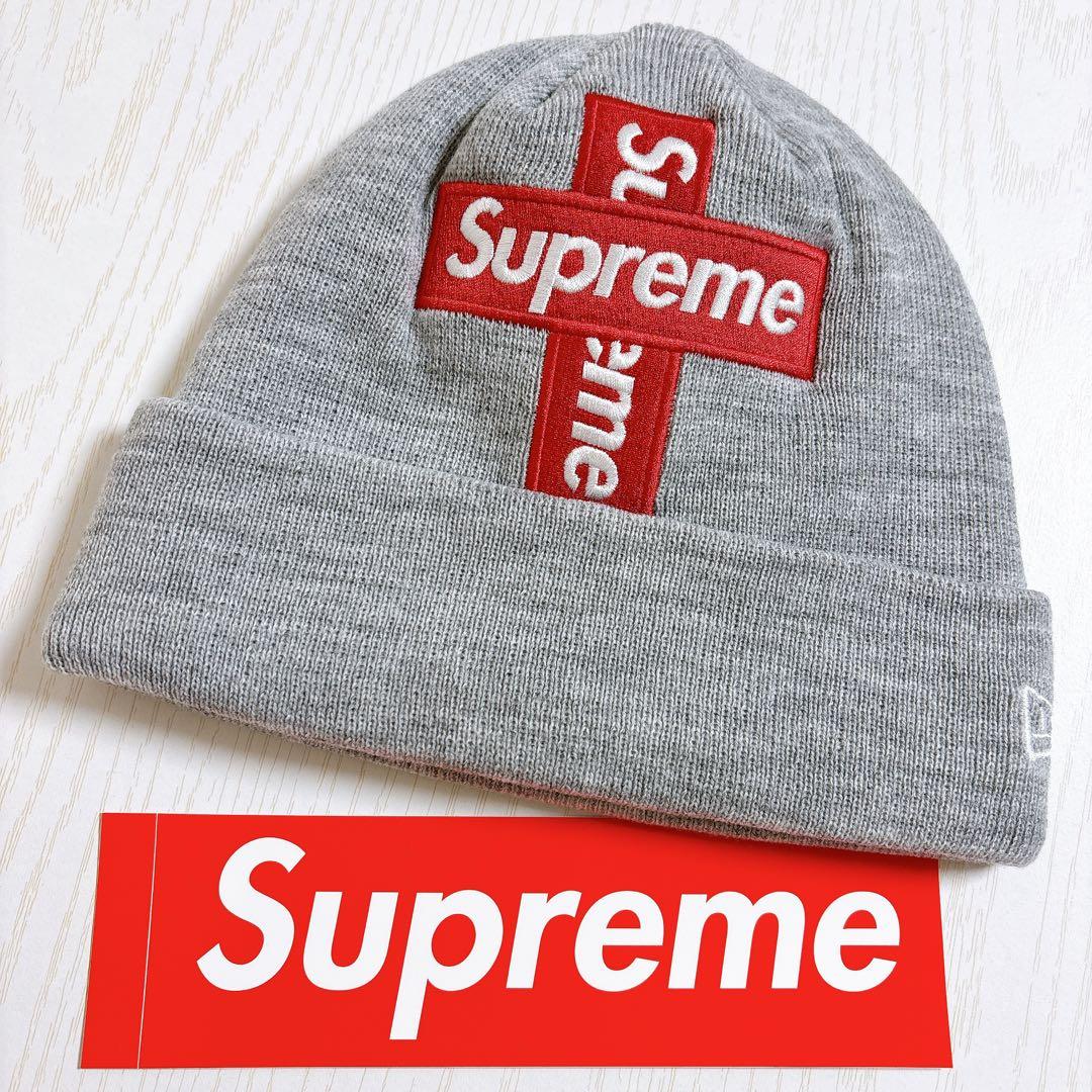Supreme NEW ERA ニット帽　ビーニー　クロスBOXロゴ　グレー