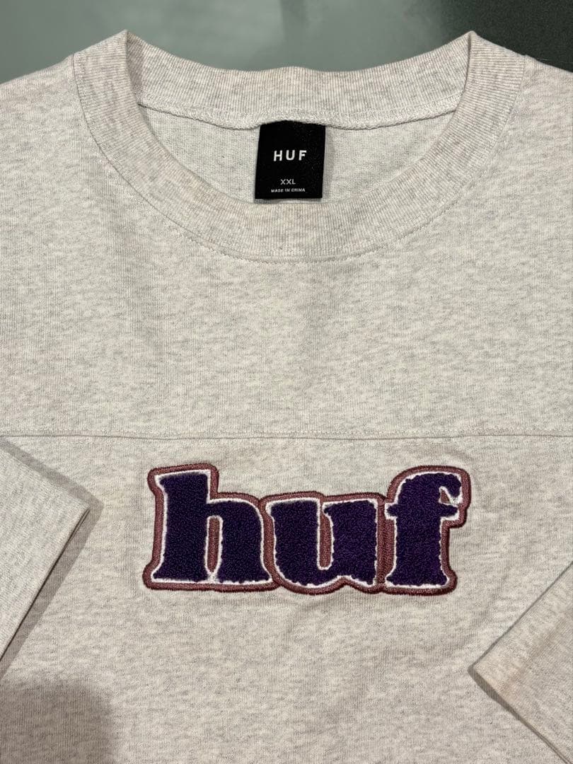 huf マダラグレー刺繍ロゴ 厚手Tシャツ 2XL