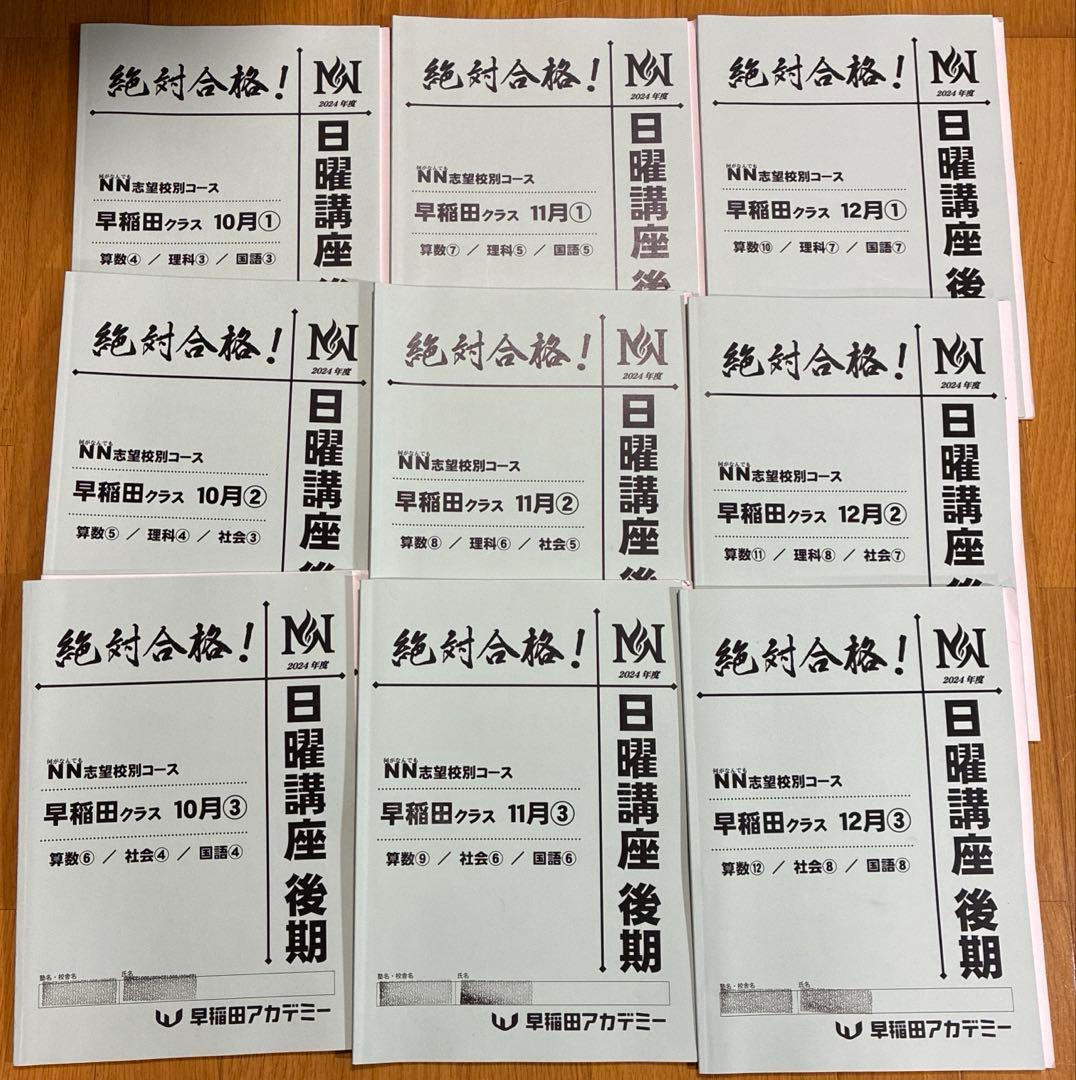 2024年度 早稲田アカデミー NN早稲田 日曜講座 後期テキスト