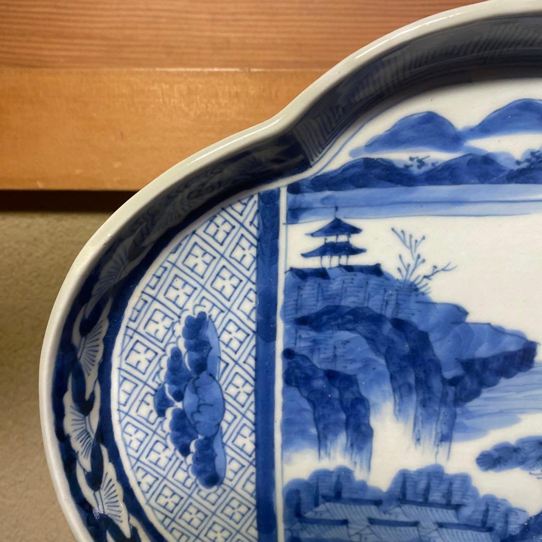 古伊万里風景画の陶磁器皿【皿立て付き】