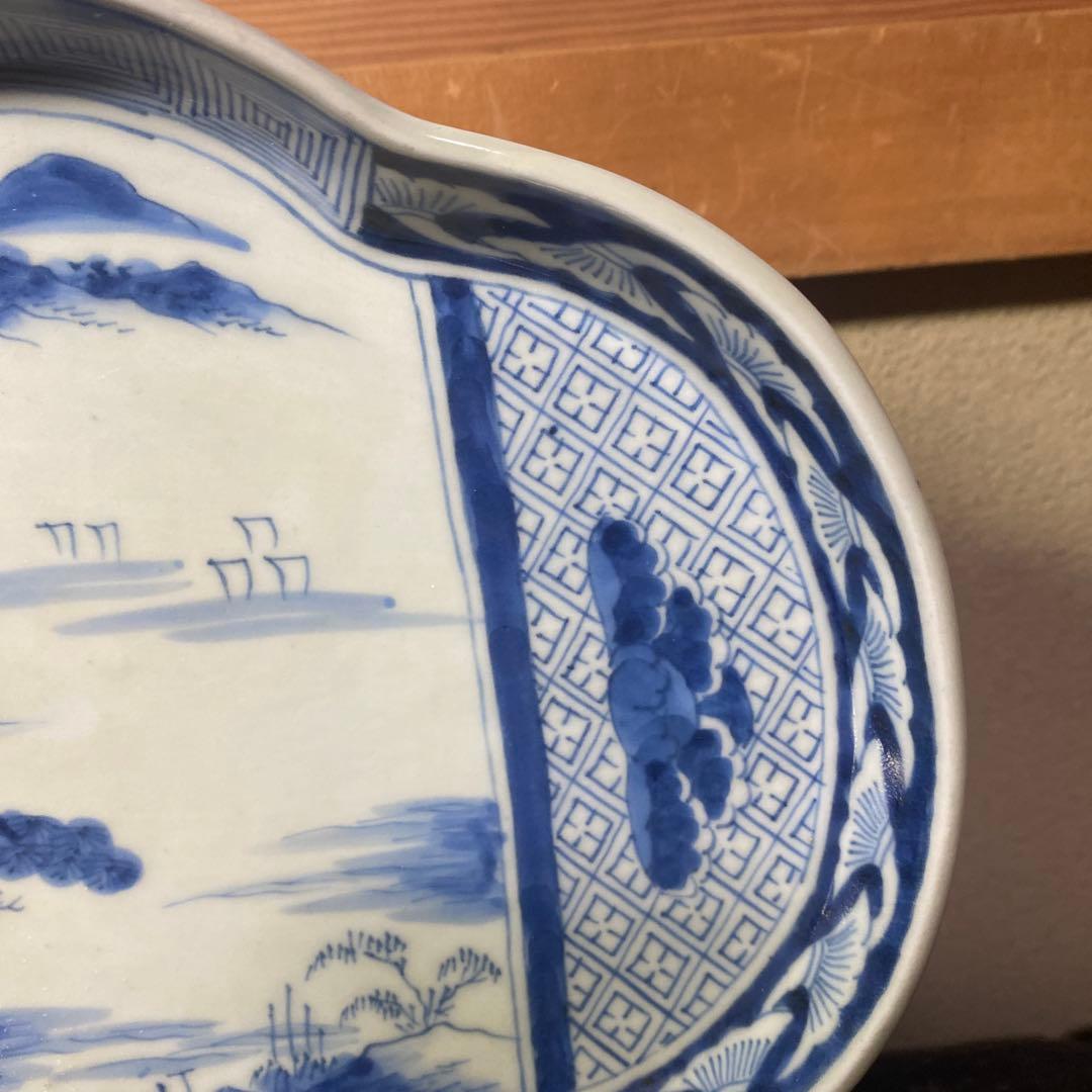 古伊万里風景画の陶磁器皿【皿立て付き】