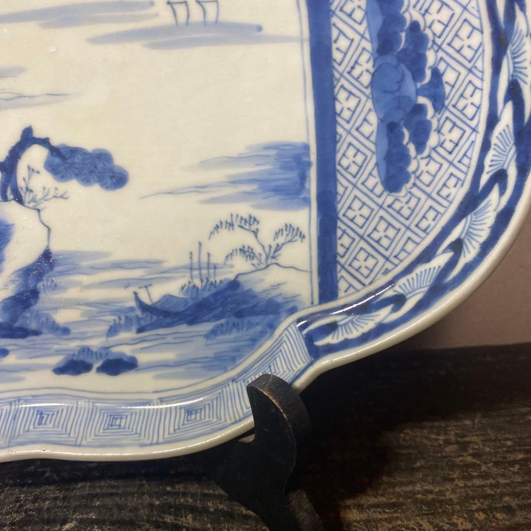 古伊万里風景画の陶磁器皿【皿立て付き】