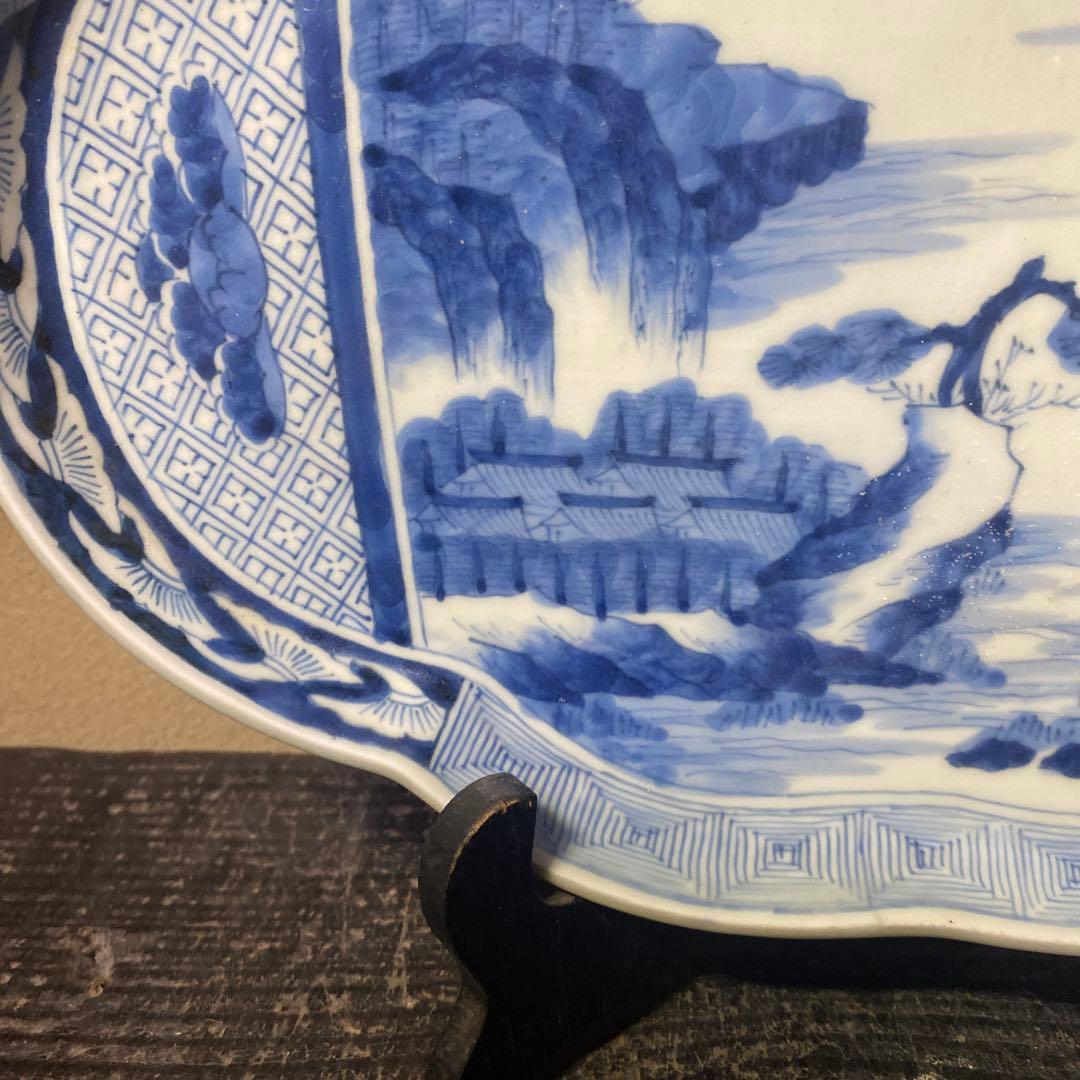 古伊万里風景画の陶磁器皿【皿立て付き】