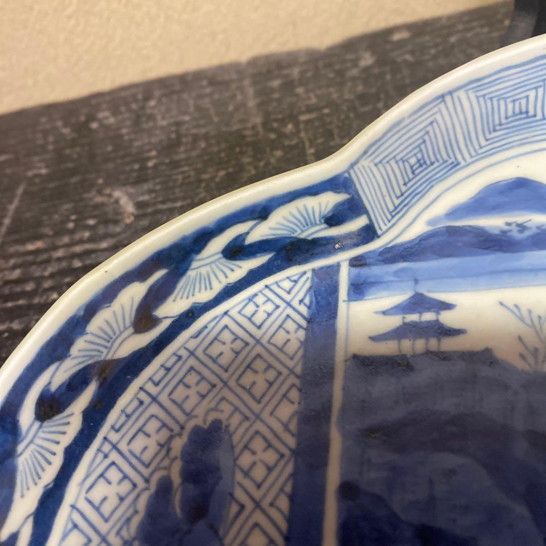 古伊万里風景画の陶磁器皿【皿立て付き】