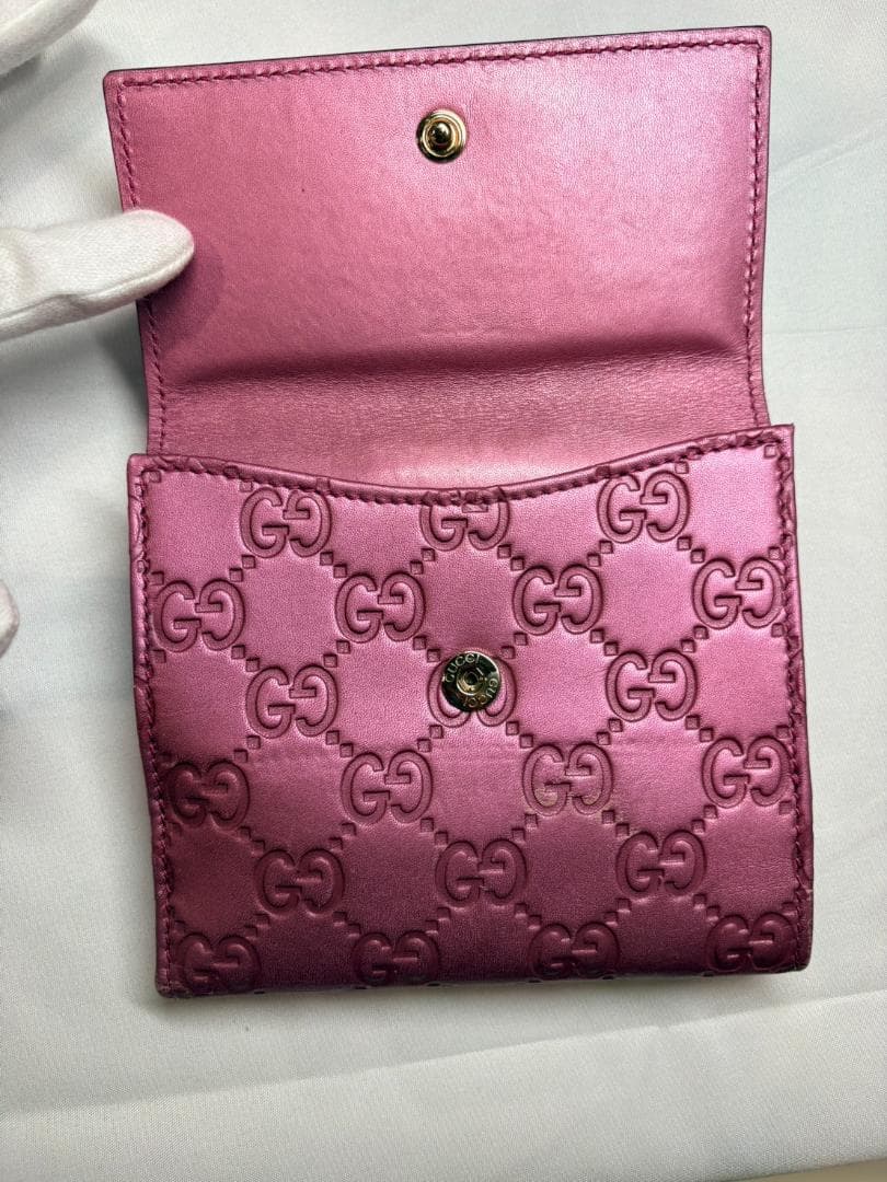 グッチ GUCCIシマ モノグラム レザー 二つ折財布 ピンク