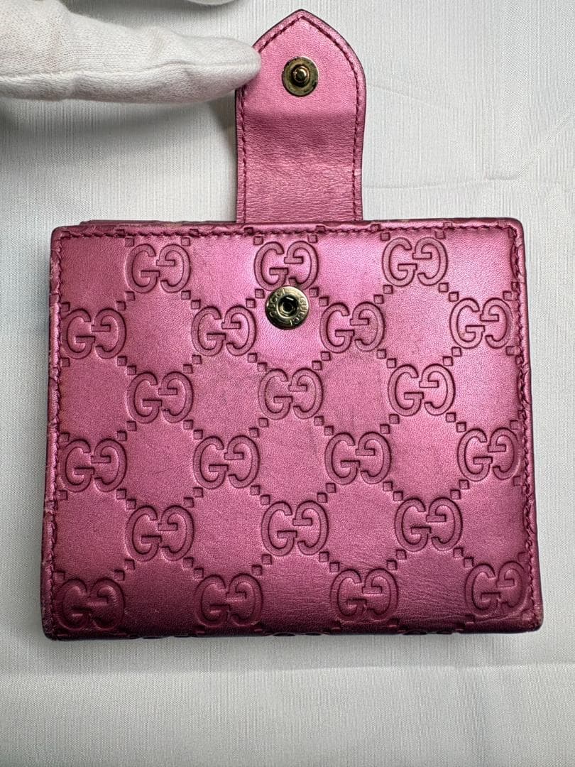グッチ GUCCIシマ モノグラム レザー 二つ折財布 ピンク