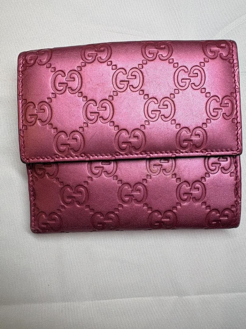 グッチ GUCCIシマ モノグラム レザー 二つ折財布 ピンク
