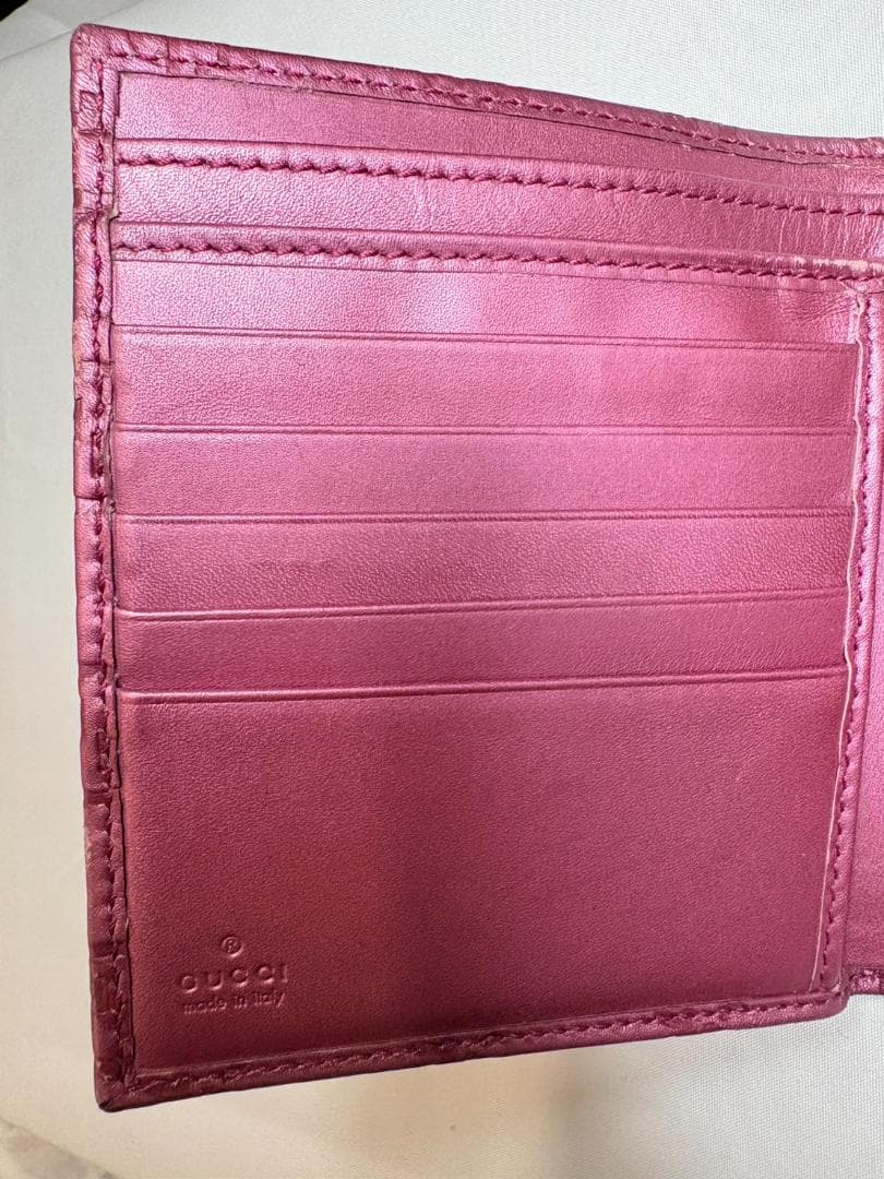 グッチ GUCCIシマ モノグラム レザー 二つ折財布 ピンク