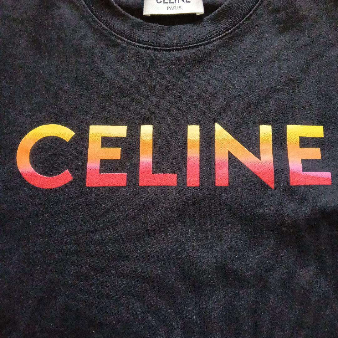 CELINE 黒 Tシャツ グラデーションロゴS