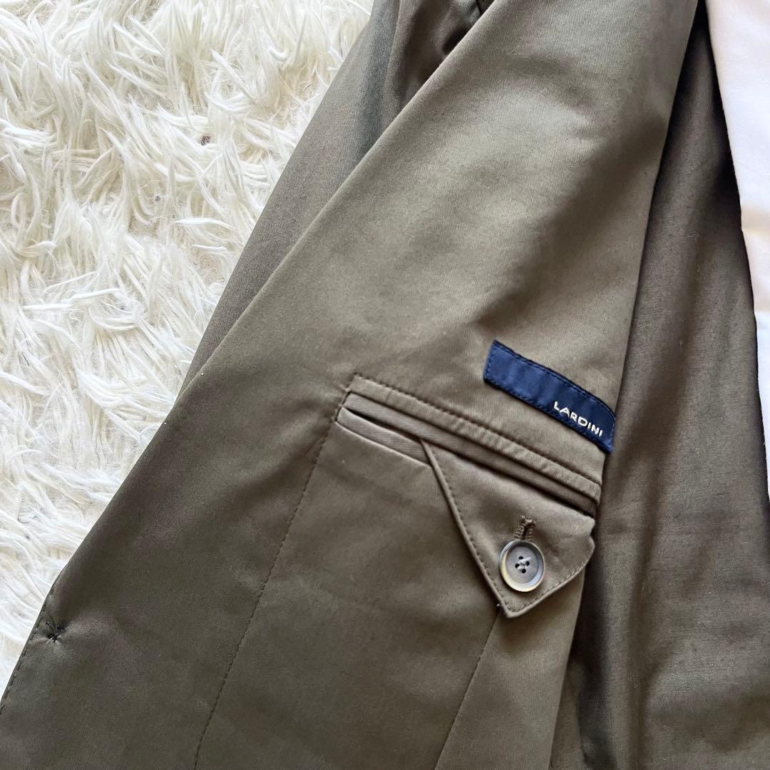 <良品>LARDINI カーキ コットン ジャケット ブートニエール サイズ50