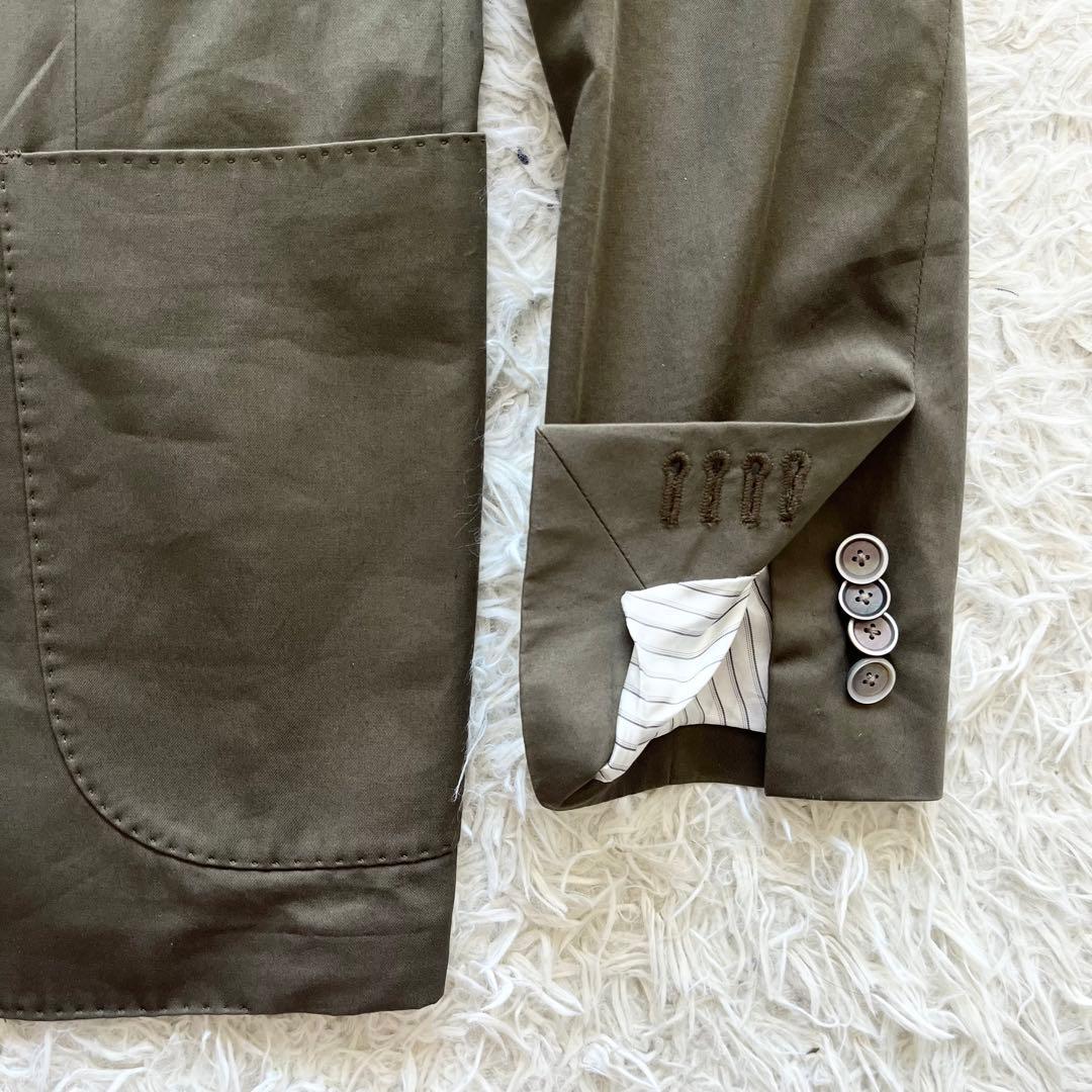 <良品>LARDINI カーキ コットン ジャケット ブートニエール サイズ50