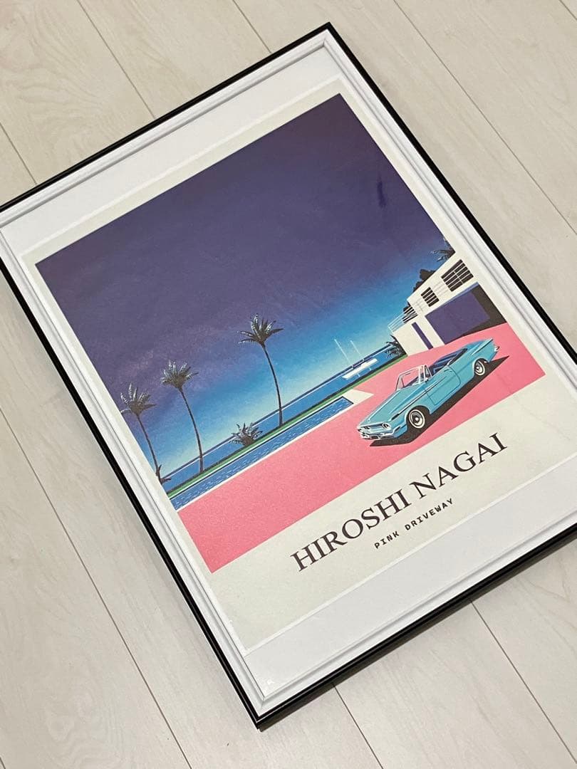 【額縁付き】 永井博（Hiroshi Nagai） A2ポスター 車水色