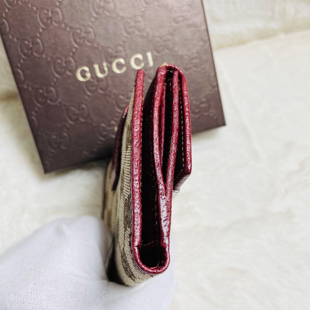 未使用級 正規品　GUCCIグッチ 2つ折り財布 レザーxキャンバス　大人気