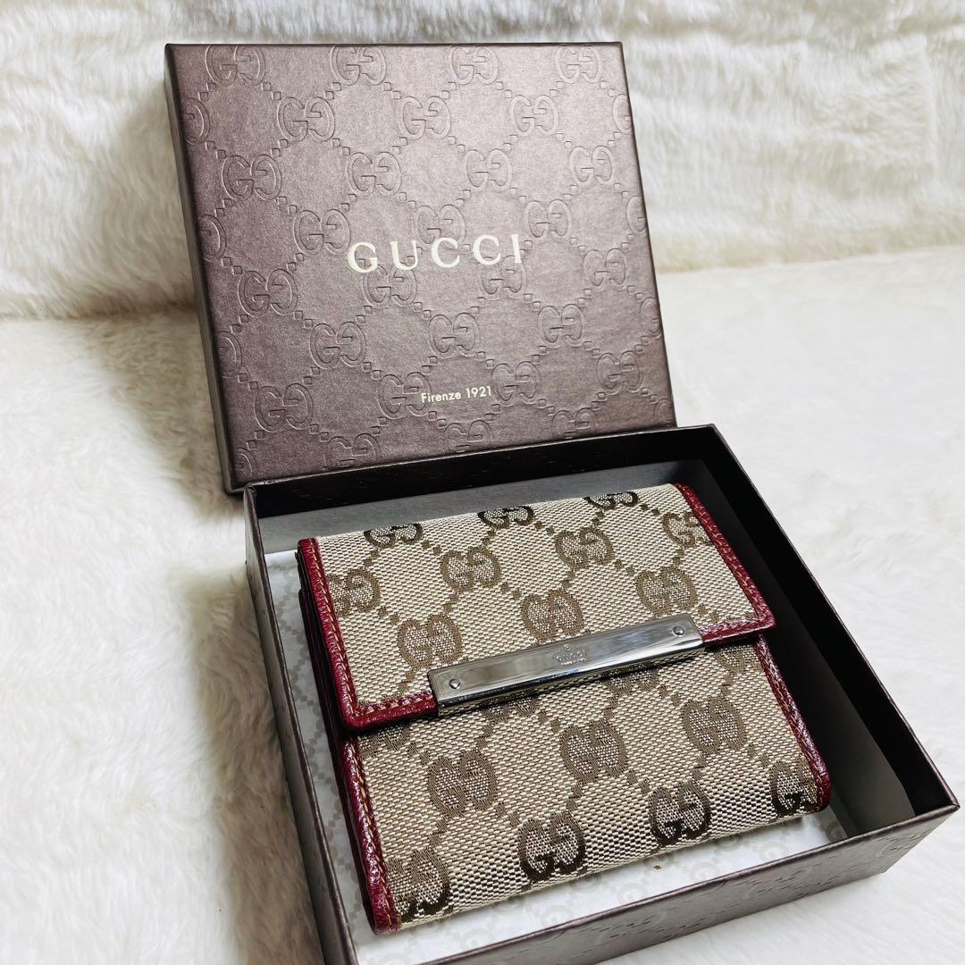 未使用級 正規品　GUCCIグッチ 2つ折り財布 レザーxキャンバス　大人気